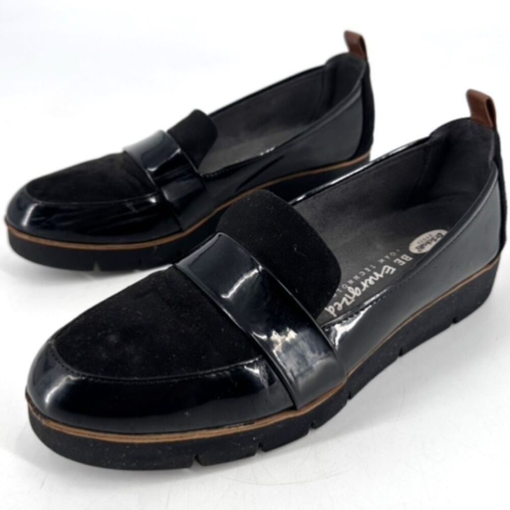 Dr. Scholl's Webster Wedge Loafer Size 6.5 Faux Patent Leather Lug Inspired Sole
